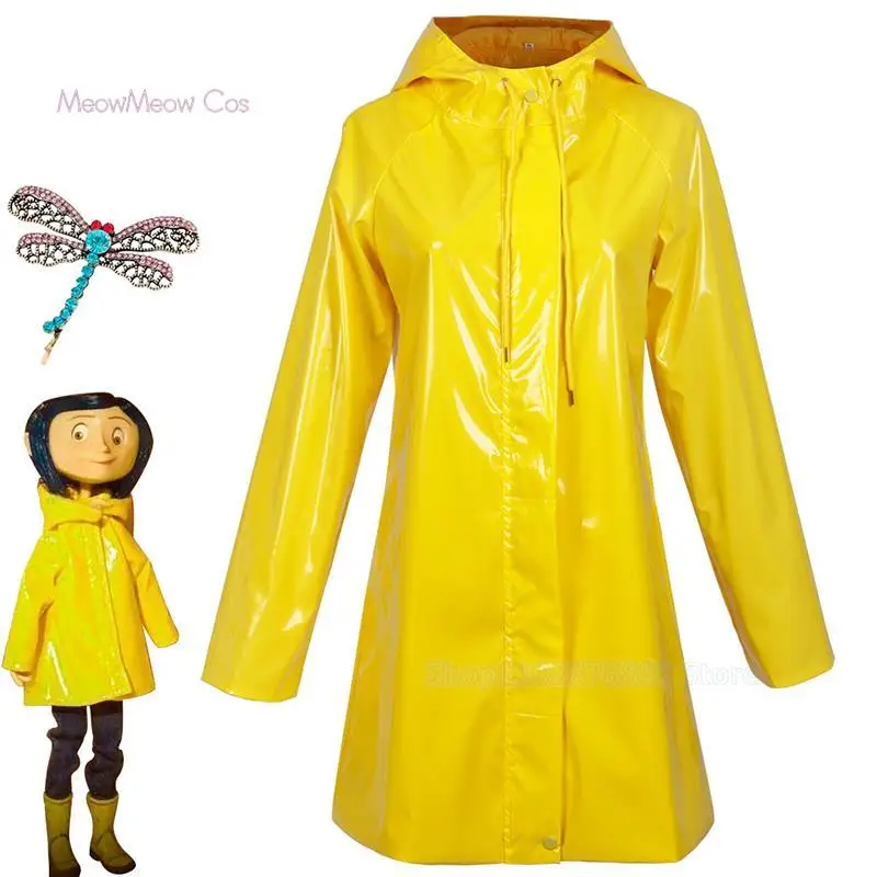 

Coraline Cosplay Costume Wig Horror Fairytale Movies Yellow Coat Secret Door Adult Kid Size Halloween Party Scary Roleplay Suit