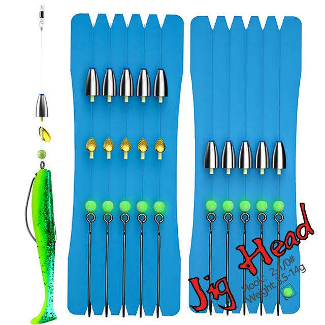 5 Set Dropshot Texas Rig With 10PCS Fishing Soft Lure Luminous