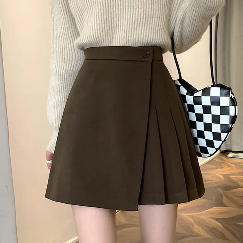 High Waist A-Line  Skirt Women's Spring Autumn Woolen Wrap around Skirts Belly Covering Asymmetrical ort Skirts