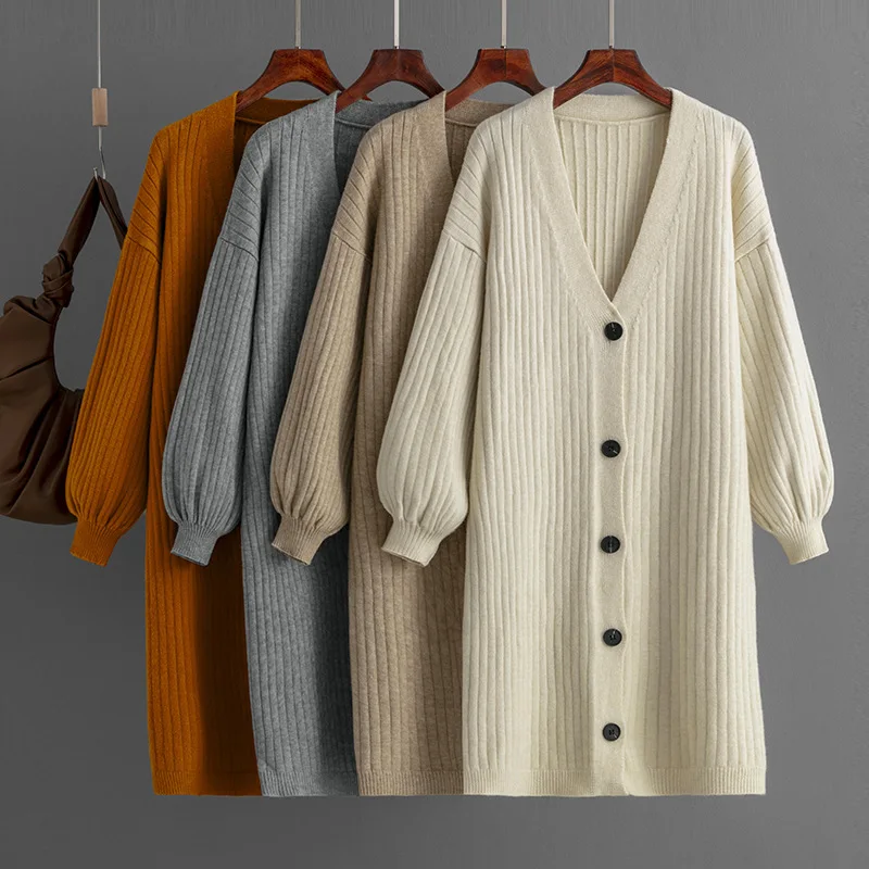 

Thick Sweaters Coat Women Long Knit Cardigans Loose V Neck Solid Mujer Clothe Oversized Knit Jacket Coat Ladies Shawl Outerwear