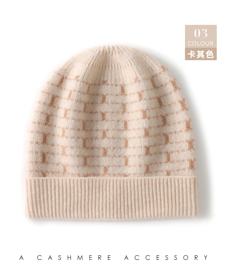 100% Kaschmir Herbst Winter Neue Männer und Frauen Hut Vielseitig Verdickte Farbe Block Gestrickte Wolle Warme Kopf Wrap Ohr Schutz Hut – Detail 16