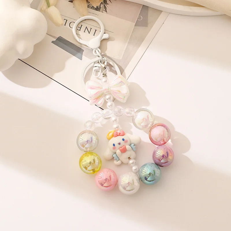 iigen Sanrio Cartoon Melody 헬로 키티 쿠로미 시나모롤 아크릴 비즈 폰 체인 귀여운 핸드 폰 스트랩 쥬얼리 키체인