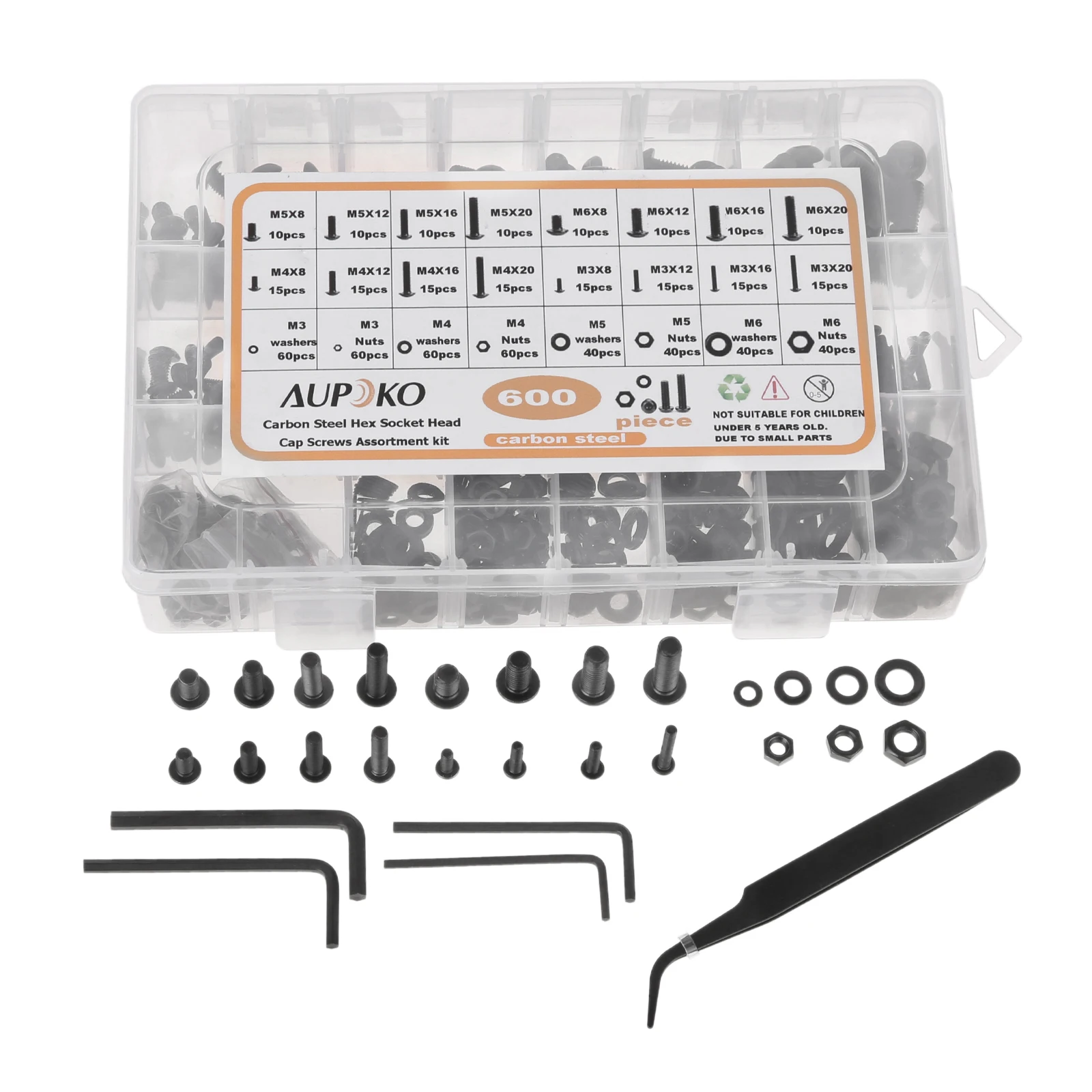 600Pcs Carbon Steel Cylinder Head Screws Set M3 M4 M5 M6 Pan Head
