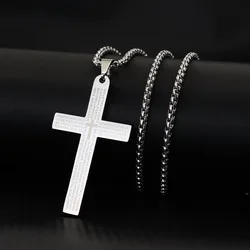 Men's Classic 24 Stainless Steel Cross Necklace - Outdoor Rock Style Pendant - 60cm(24inches) (Silver color)