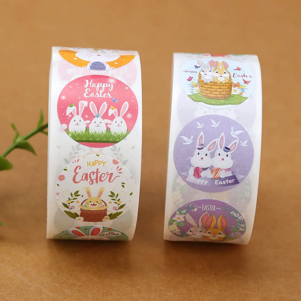 

100-500 Pcs 2.5cm Easter Sticker Kids Happy Easter Bunny Egg Cartoon Gift Sealing Labels Paper Sticker Spring Party Decoration