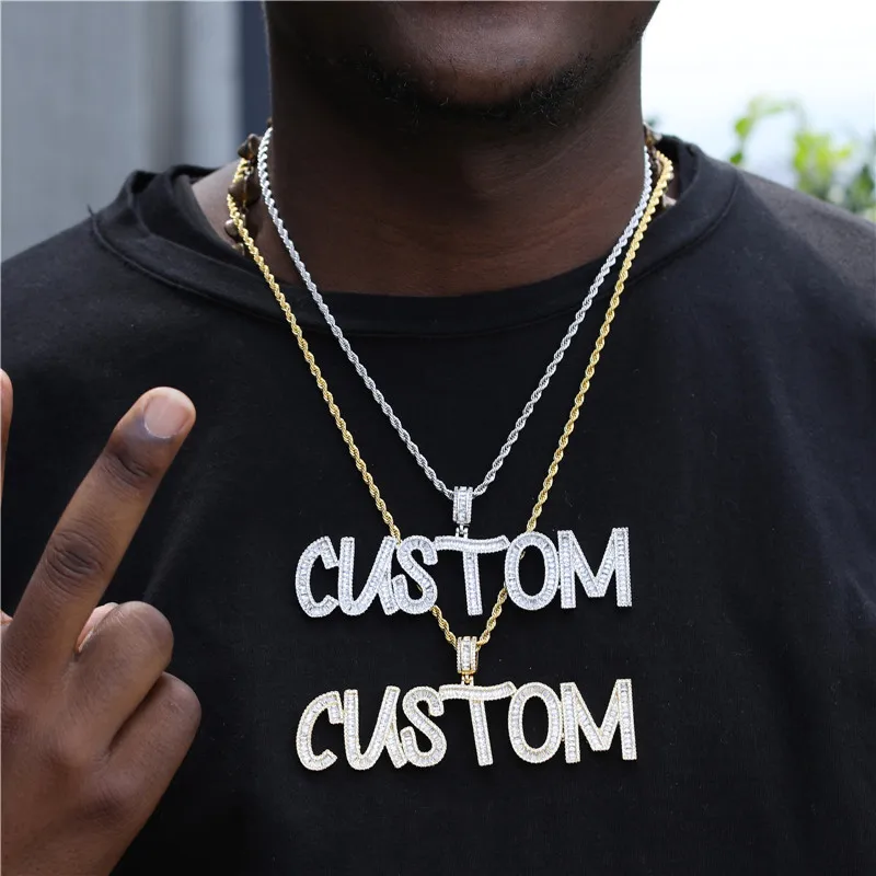 

Luxury Copper Zircon A-Z Alphabet Pendant Chain Necklace Punk Hip-Hop Style Fashion Woman Man Baguette Initial Name Jewelry