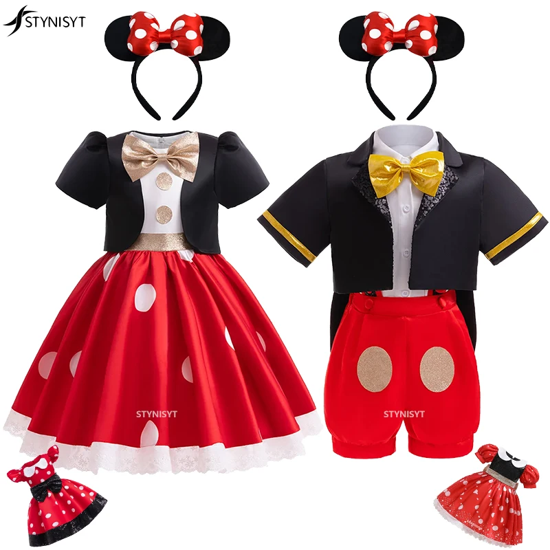 

2023 Baby Girl Micke-y Dress Children Summer Clothes Kids Min-nie Polka Dot Dress Girls Birthday Party Christmas Costume