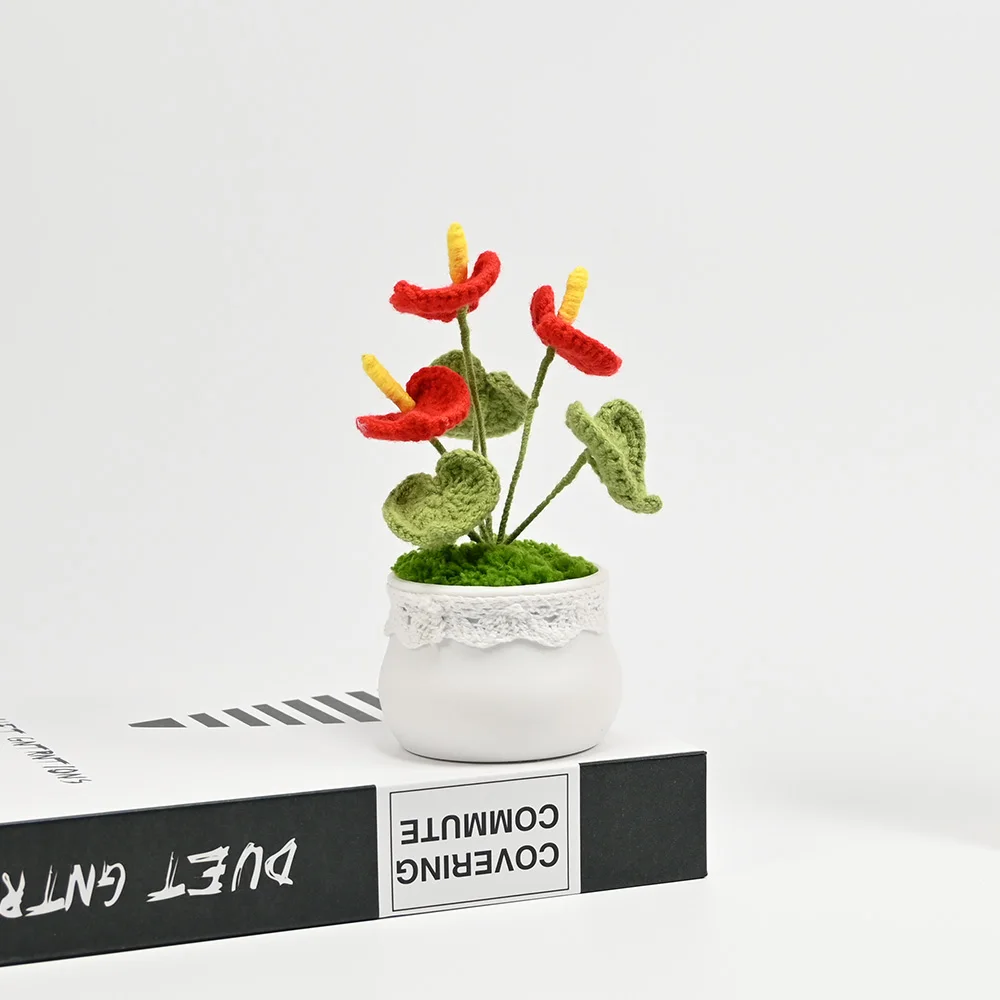 Anthurium Artificiale Little Flowers Piante Finte In Vaso Bonsai Artigianato Intrecciato A Mano Per La Decorazione Della Festa Di Compleanno Della Cam