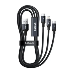 Baseus 3 - in - 1 Multi - Device Charging Cable - USB Type C, Micro USB, Lightning - 1.2m (Cosmic Black)