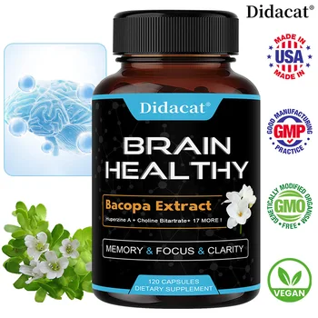 Brain Booster Nootropics Supplement for Memory, Focus and Clarity, Supports Nervous System Health, Bacopa Extract, Ginkgo