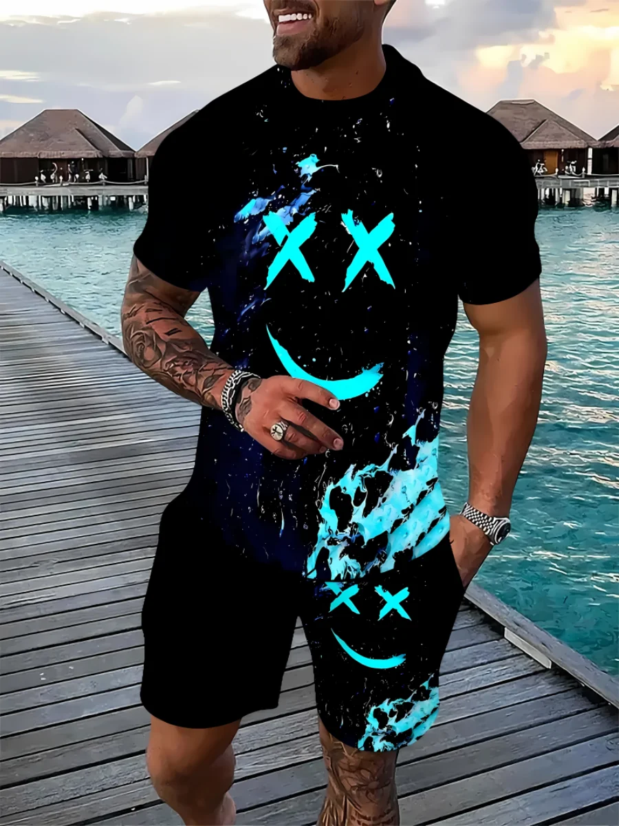 Summer men's T-shirt cartoon printed pattern breathable lightweight polyester m…