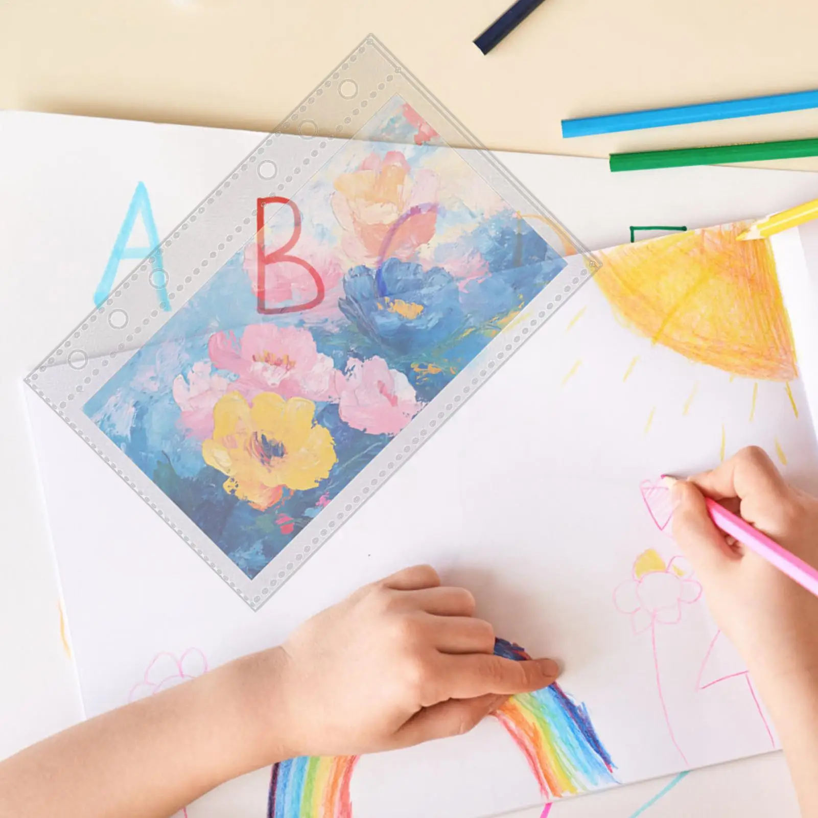 Binder Pocket Sleeves 10 Pieces 6-Ring Planner Refill Pages for Card Refillable Protectors for Pictures Postcards Journal