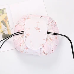 Women's Waterproof Drawstring Cosmetic Bag | Travel Makeup Organizer & Portable Toiletry Pouch (White Flamingo)