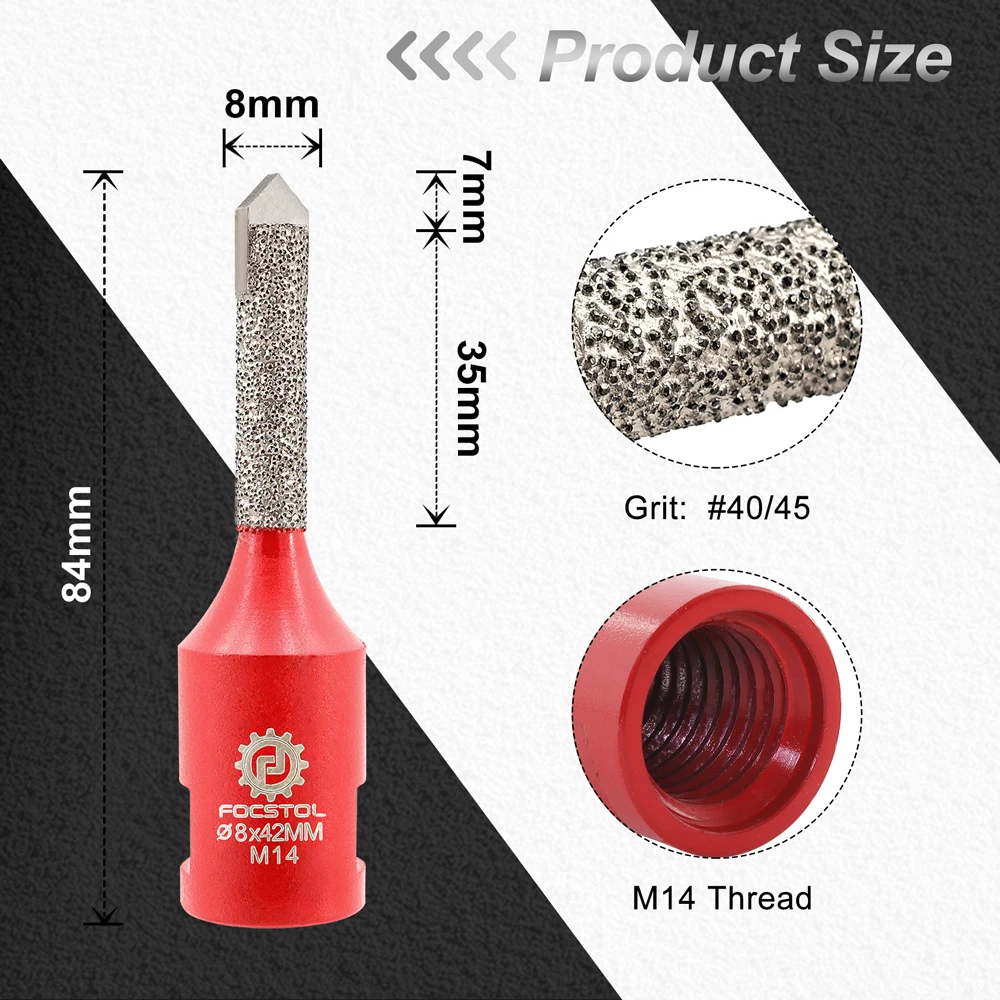FOCSTOL 다이아몬드 밀링 비트 직경 8mm 헤드 경질 합금 벽돌 돌 사이의 모르타르 제거 구멍 확장용 핑거 밀링 비트