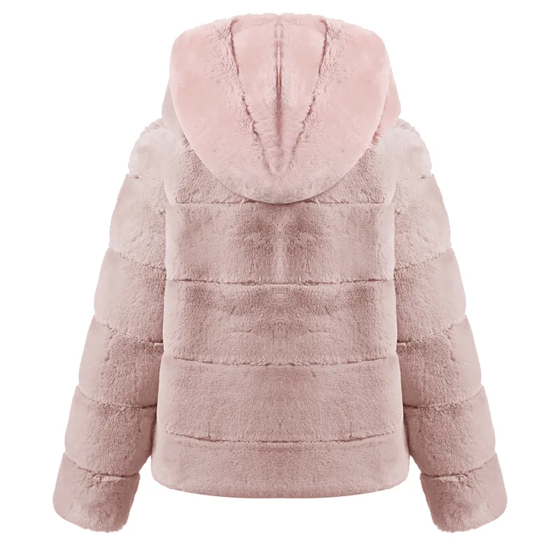 6 Color Women's Sexy Faux Fur Coat Solid Color Loose Horizontal Panel Hooded Faux Autumn/Winter Warm Clothing