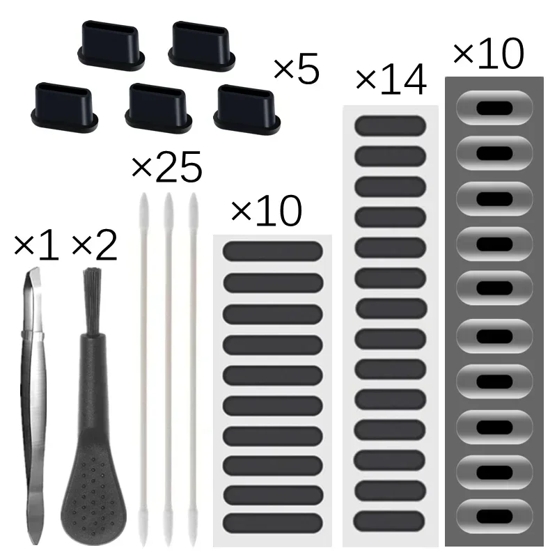 For Apple/Type C/Micro USB Universal Cellphone Dust Proof Cleaning Brush Dust Plugs with Tweezers Phone Speaker Proctors Set