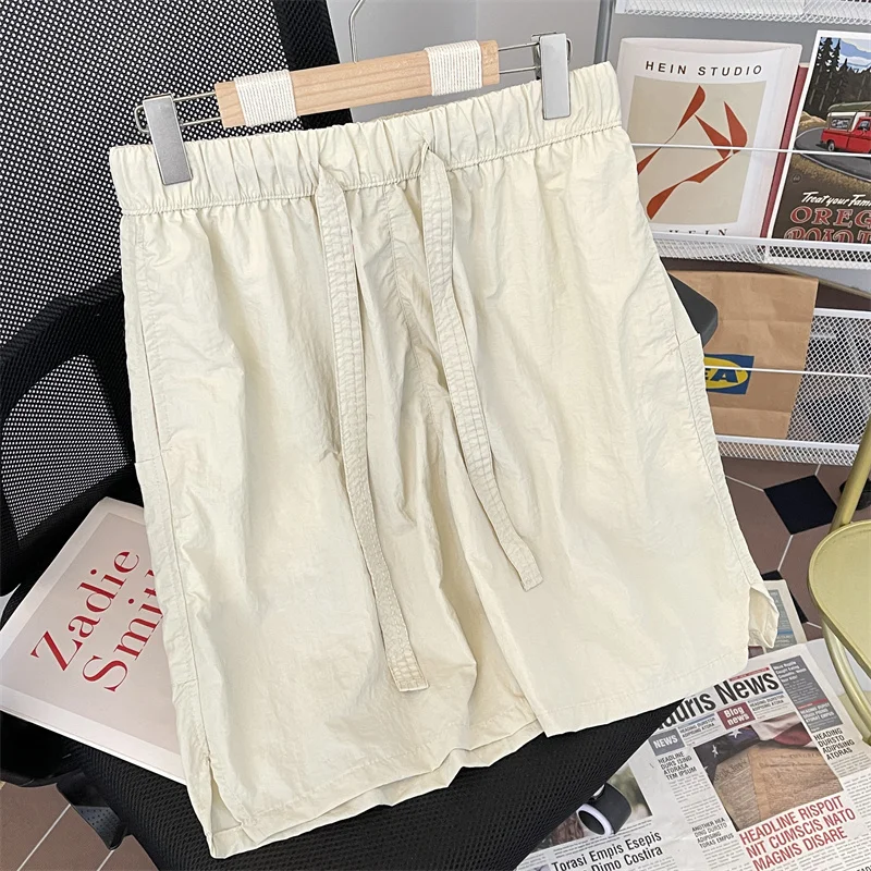 2024 Spring Summer Solid Color Casual Shorts Men's Straight Loose Sports Outerwear Shorts Quick-Drying Knee Length Pants