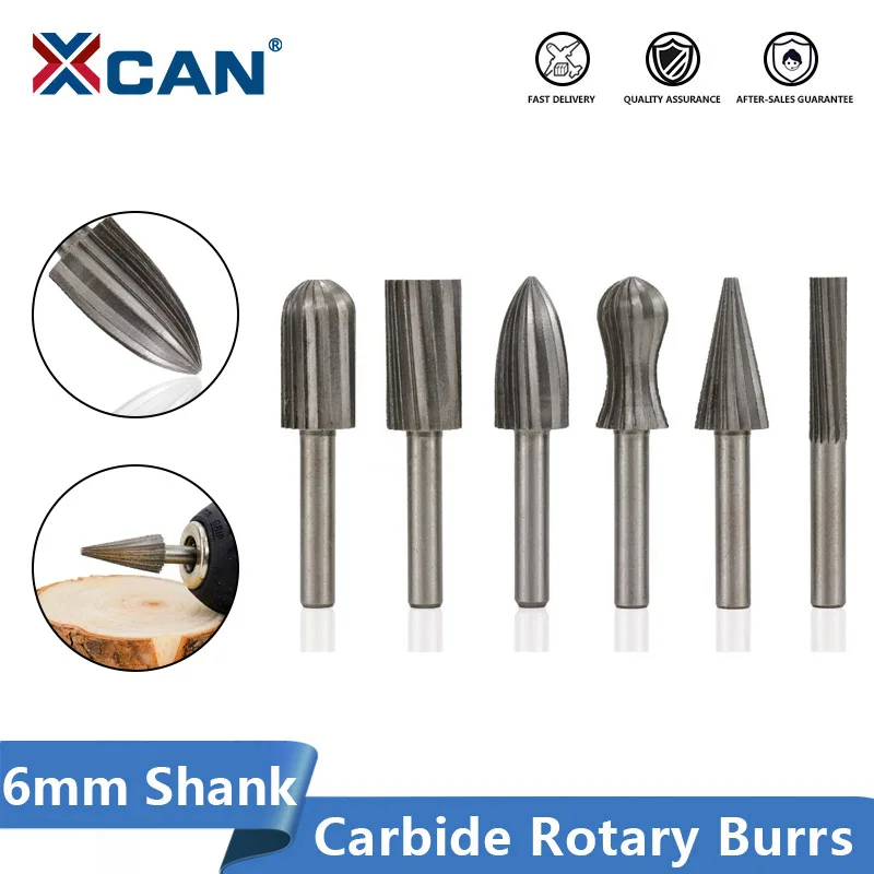 XCAN 고속 강철 로터리 버, 금속 조각 및 연삭 로터리 파일용 RASPS, 6mm 생크 라우터