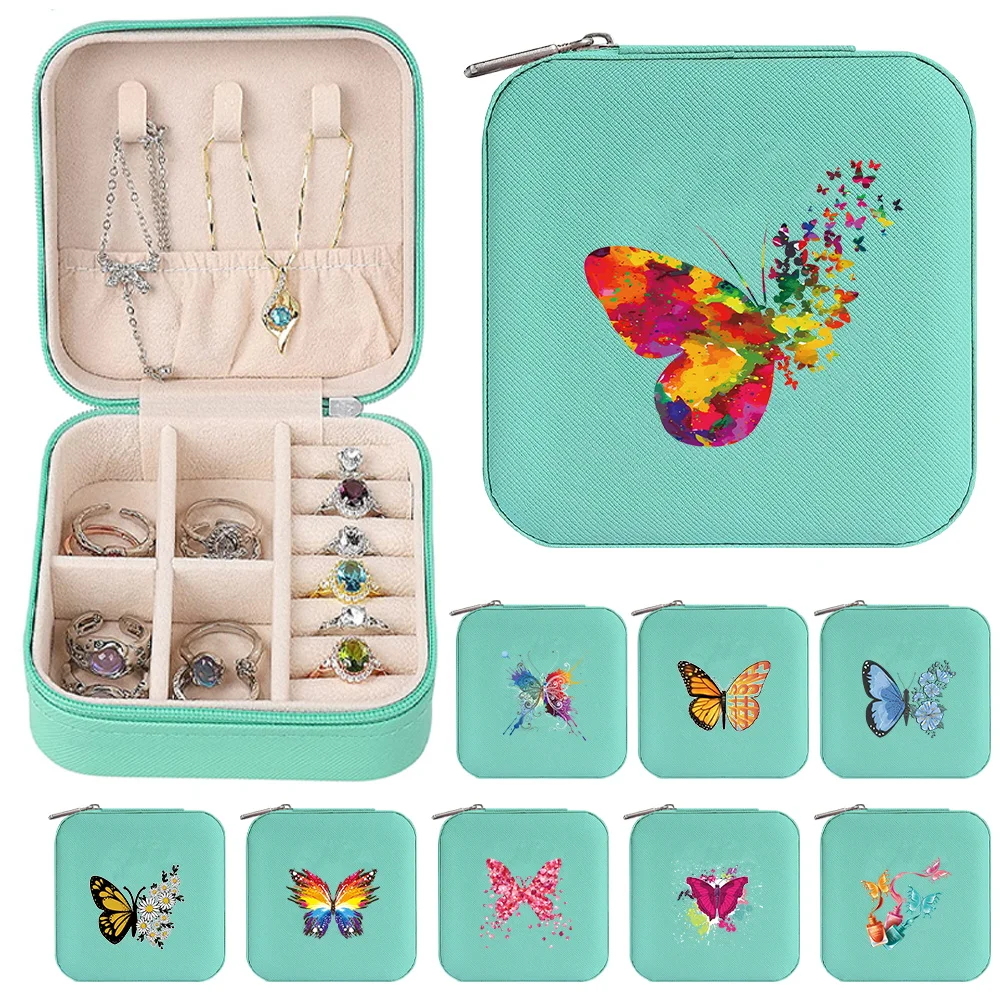 

New Jewelry Storage Box Desktop Drawer Necklace Ring Seat with Zipper Bracelet Earrings Jewelry Organizer Case Butterfly Series