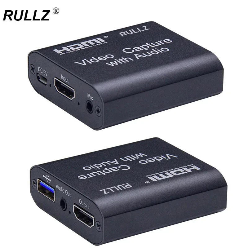 Rullz 4K 1080P HDMI To USB 2.0 3.0 Video Capture Card Loop Audio Out Mic IN Game Recording Box PC Live Streaming Broadcast Plate