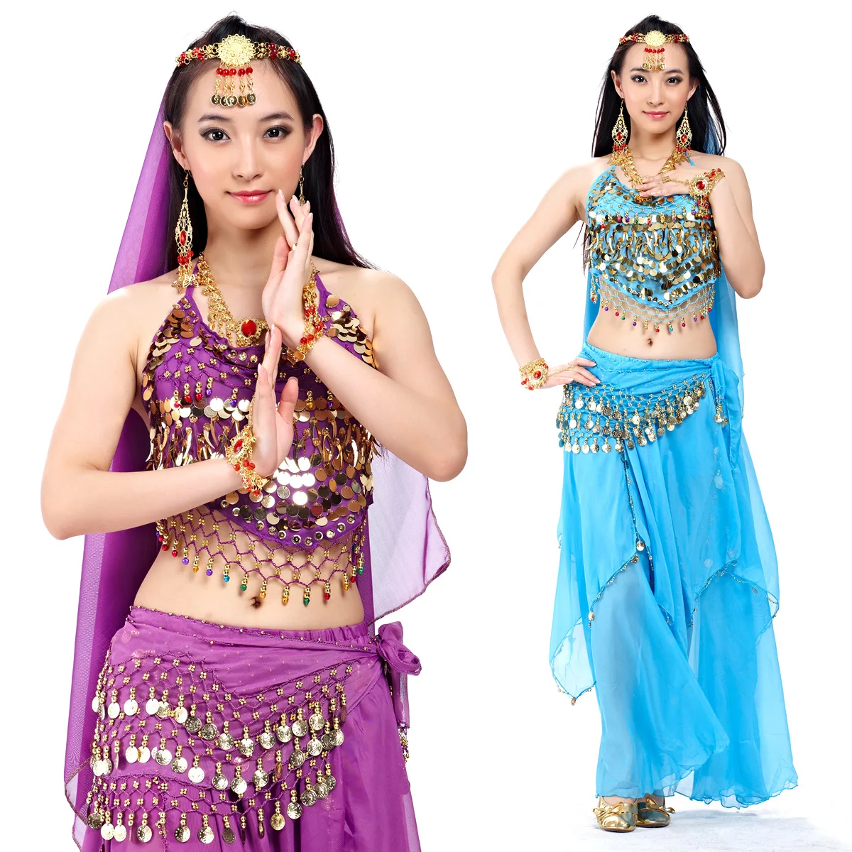 

Belly Dance Indian Dance Show Set Coin Gauze Skirt Veil Sequins Big Waves Dance Accessories Stage Performance Dance Prop