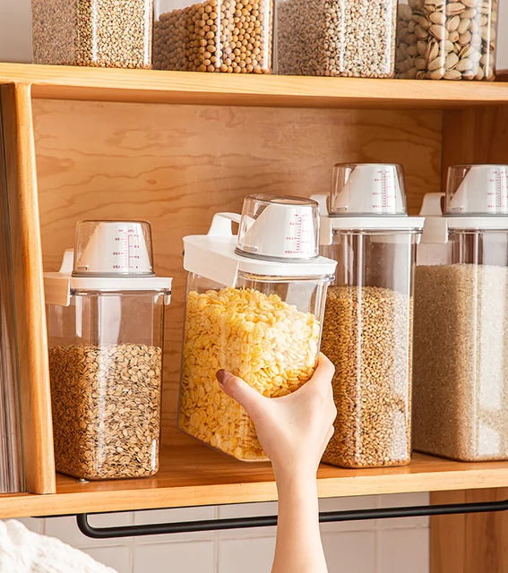 Rice Dispenser Large Sealed Grain Container Storage with Measuring Cup,  Food Cereal Container for Flour Cereal Kitchen Storage - AliExpress