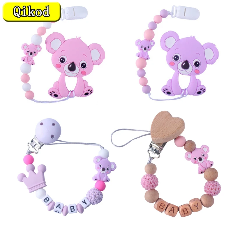 

Hot Sale Baby Silicone Pacifier Anti-Drop Chain Mini Silicone Koala Infant Pacifier Clips Chains Holder For Baby Teether Gifts