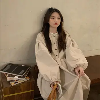 Sweet Japanese New Style Korean Style Puff Sleeve Dress Super Fairy College Style Small Fresh Loose Mid-length A-line Skirt