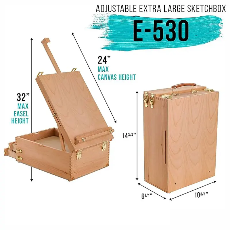 Extra Large 2 Drawer Adjustable Wood Sketchbox Easel with Storage  Letong Portable Artist Desktop Easels for Drawing, Painting, - 3
