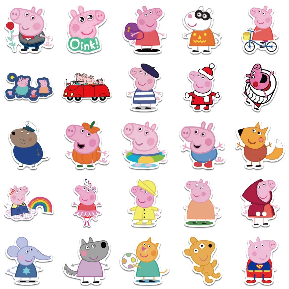 50 Pieces/set of Peppa Pig Stickers Cute Graffiti Cartoon Mobile Phone Water Cup Notebook Suitcase Waterproof Decorative Sticker - Vimarsana News