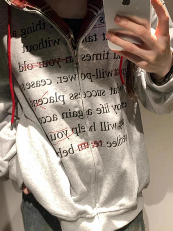 New Women's Hooded Sweatirt Jaet Simple Outerwear  Color Retro Casual Open Cardigan Long Sve Korean Sle Coat