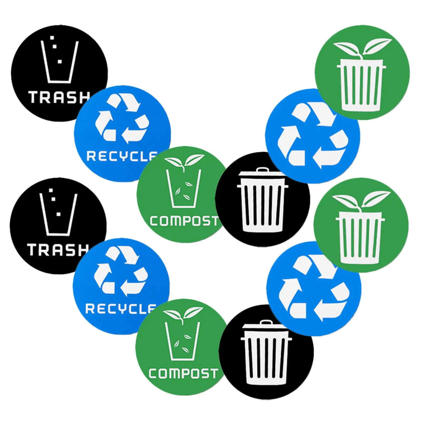 12개의 쓰레기 분류 스티커, 눈에 잘 띄는 대형 재활용 표시 스티커, 쓰레기통 폐기물 분류 라벨 데칼