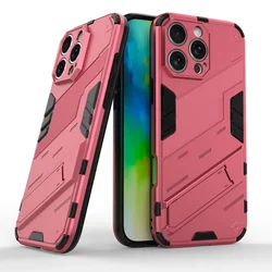 Enhanced Shockproof Armor Phone Case with Holder and Hard Bumper Cover - iPhone 15 (Rose Pink)