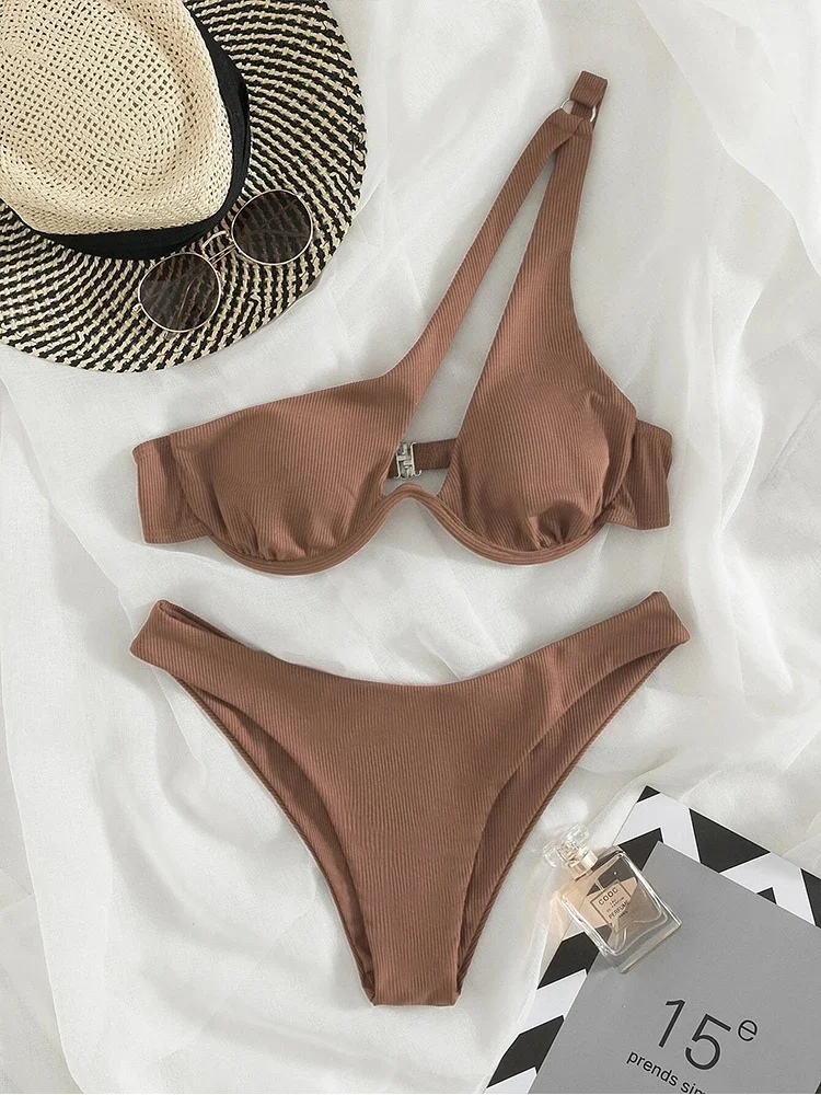 

Sexy Bikinis Swimsuits Cut Out Women's Swimwear 2024 One Shoulder Biquini High Cut Bathing Suits Push Up Beach Bikini Set