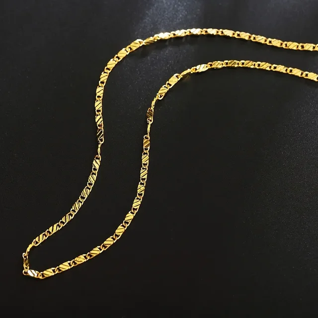 40-75cm 18k Gold Color Charm 2mm Flat Chain Necklaces For Women Men Luxury Fashion Party Wedding Jewelry 1