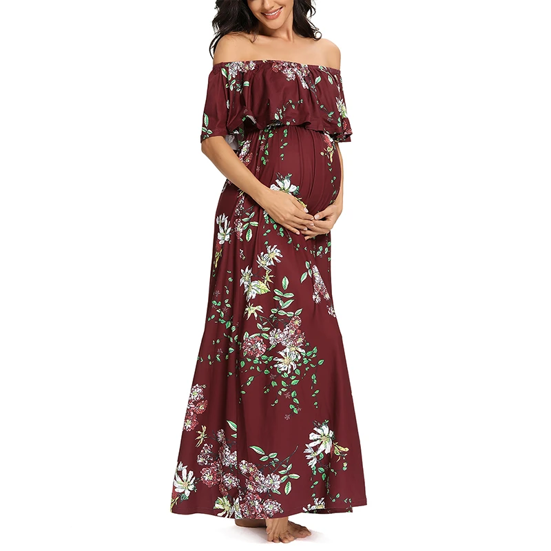 Liu & Qu Women’s Maternity Dress for Photoshoot Off Shoulder Maxi