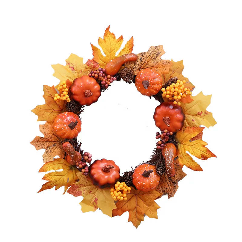 

Fall Wreath for Front Door Artificial Autumn Pumpkin Pinecone Wreath Sunflowers Maple Leaves Berries Decor