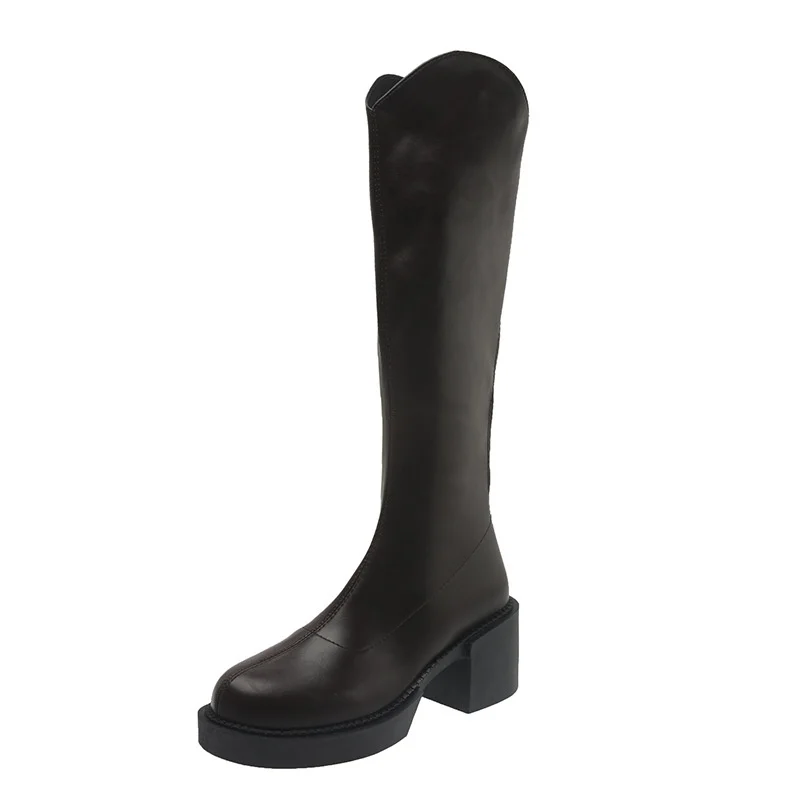 2023 Winter Platform Women Long Boot Fashion Thick Sole Flats Heels Round Toe Knee High Boot Back Zipper Knight Boot