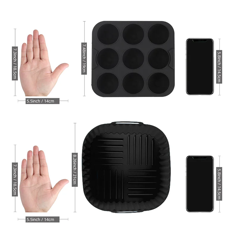 Quadratisches Silikon-Luftfritteuse-Tablett/Muffin-Backform/Luftfritteuse-Grillrost-Utensilien für COSORI Cecotec 5,5 l, 6 l, Mikrowellenherd – Detail 4