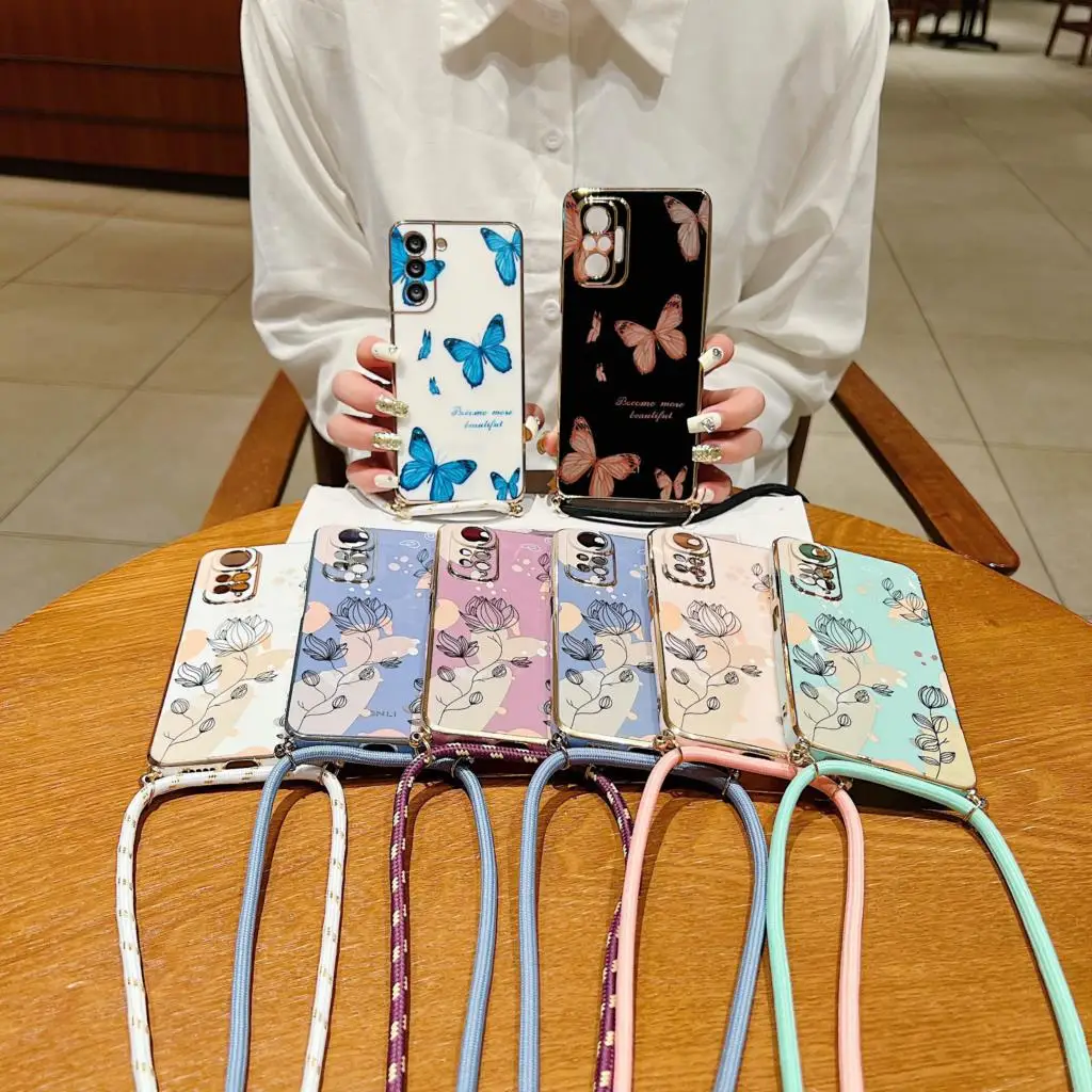 Botanical Design Diagonal Lanyard Phone Case Cover