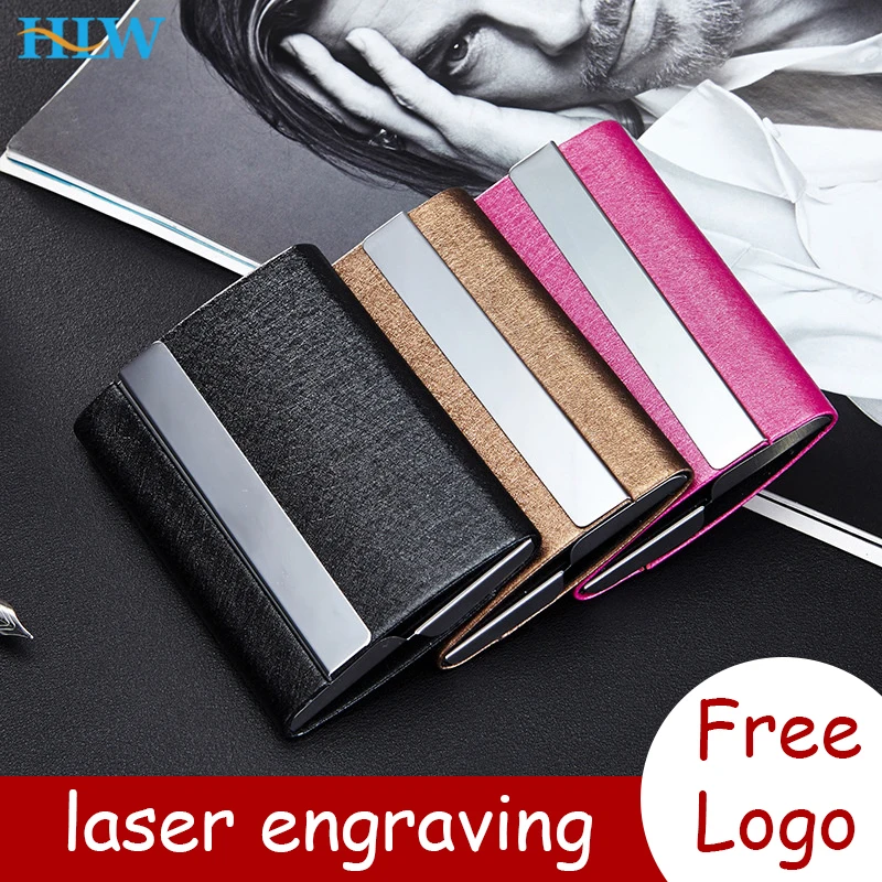 Laser Engraved LOGO Luxury Card Holder Men Women Credit Card Box Rfid Wallet Leather Metal Wallet Pocket Double Open Card Case