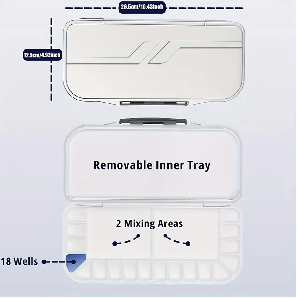 Watercolor Palette with Lid: 18 Wells Airtight Folding Paint Palette with Large Mixing Tray - Empty Acrylic Painting Art Pallet 2