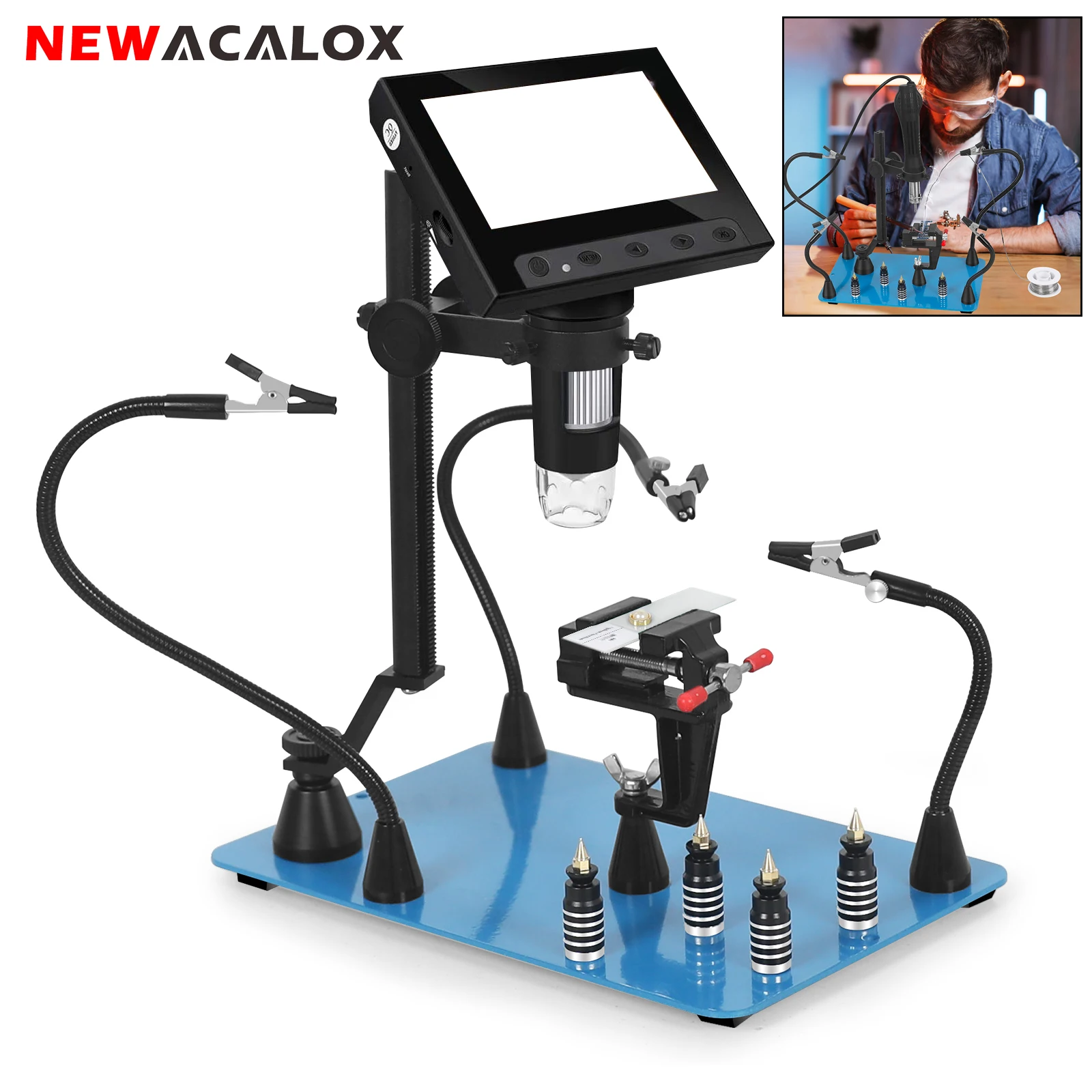 NEWACALOX Magnetic Welding Third Hand Soldering Helping Hands 4Pcs Flexible Arms Hot Air Gun/Microscope Holder PCB Repair Clips