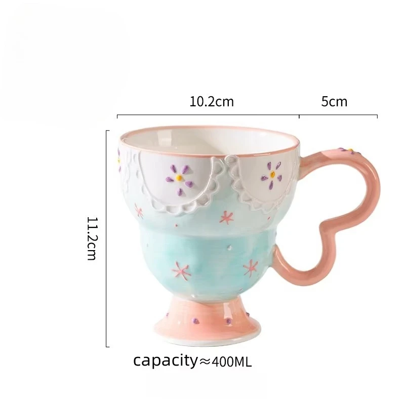 لطيف السيراميك القدح رسمت باليد الإغاثة فنجان القه...