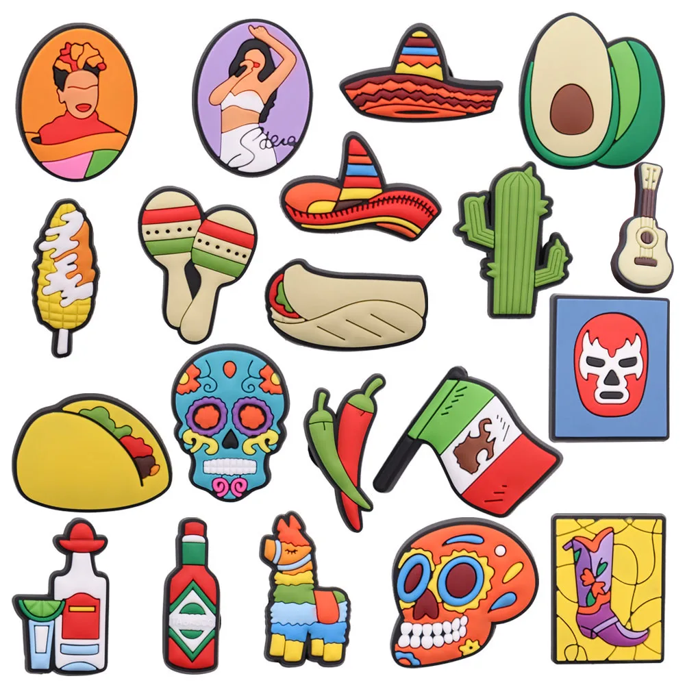 

1pcs PVC Mexican Avocado Tomato Skull Shoes Accessories Garden Shoe Decorations Fit Children Croc Jibz Charm Kids Party Gift