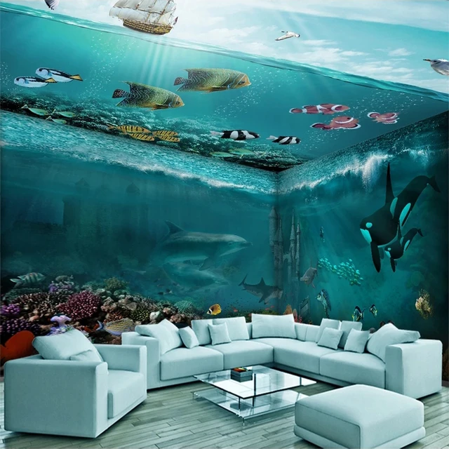 Custom 3d Photo Mural Underwater World Theme Home Decor Sea Shark