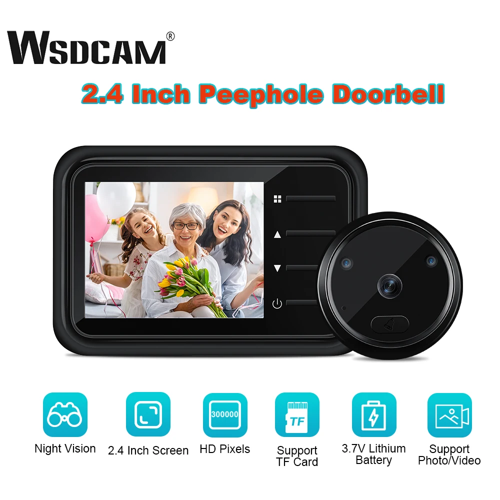 

Wsdcam 2.4Inch Video Doorbell Night Vision Peephole Doorbell Camera Video Eye Door Bell Home Safety Protection Peephole Viewer