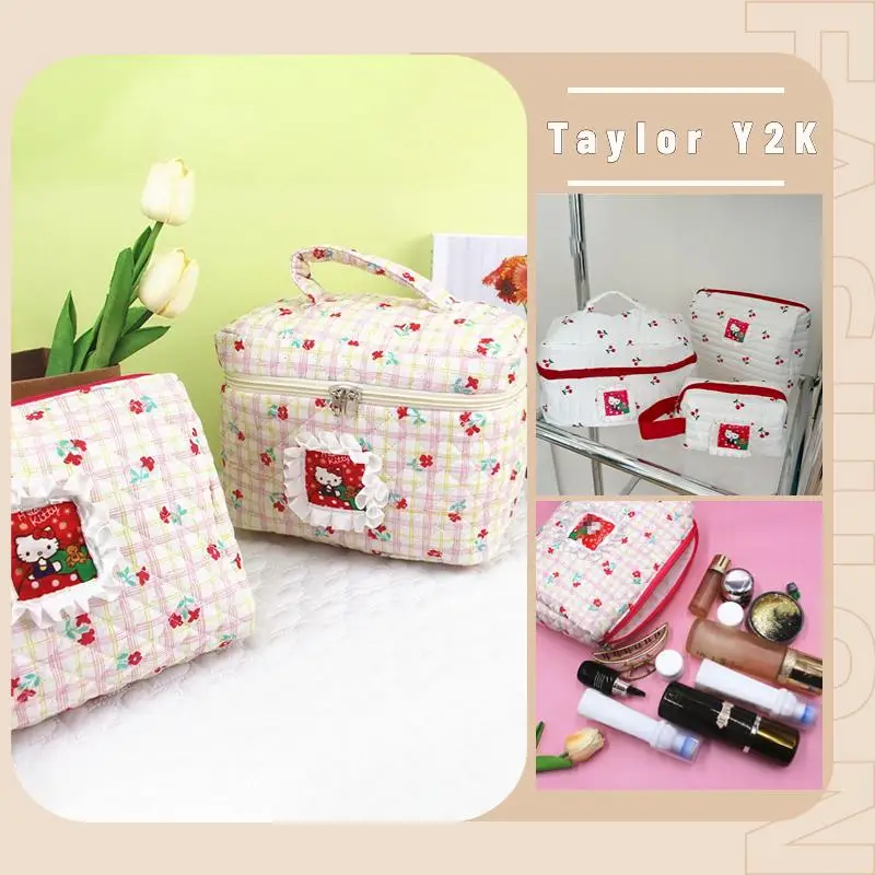 

Sanrio Hello Kitty Makeup Bag Anime Figure Y2K Girls Cosmetic Storage Bag Cartoon Kawaii Large Capacity Portable Travel Bag Gift