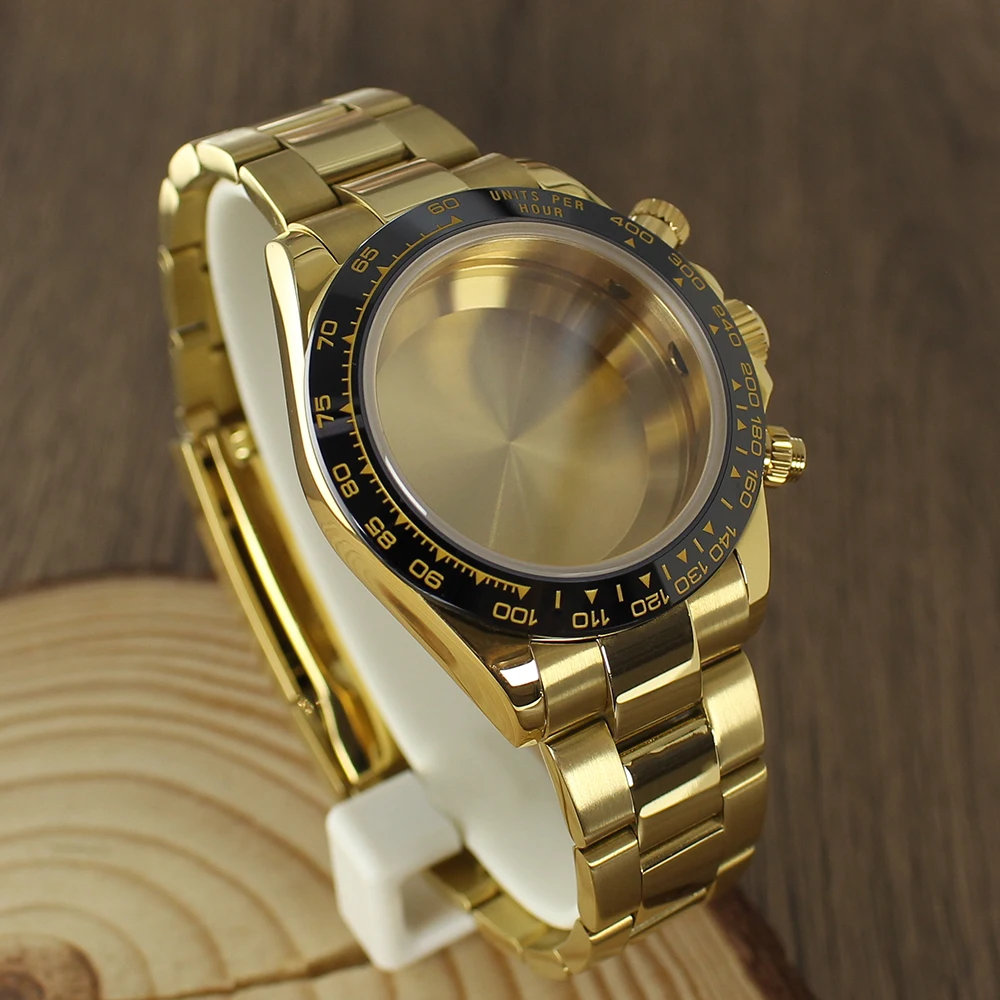 39mm VK63 Uhrengehäuse Armband Gold Uhrenzubehör Edelstahl Saphirglas Wasserdicht Für VK63A Quarzwerk Für Daytona