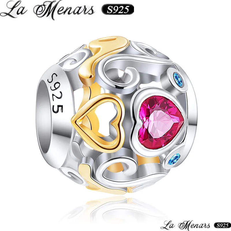 La Menars Fine Jewelry Charm Bracelet Love Heart Beads for Jewelry Making Silver 925 women Necklaces Accessories